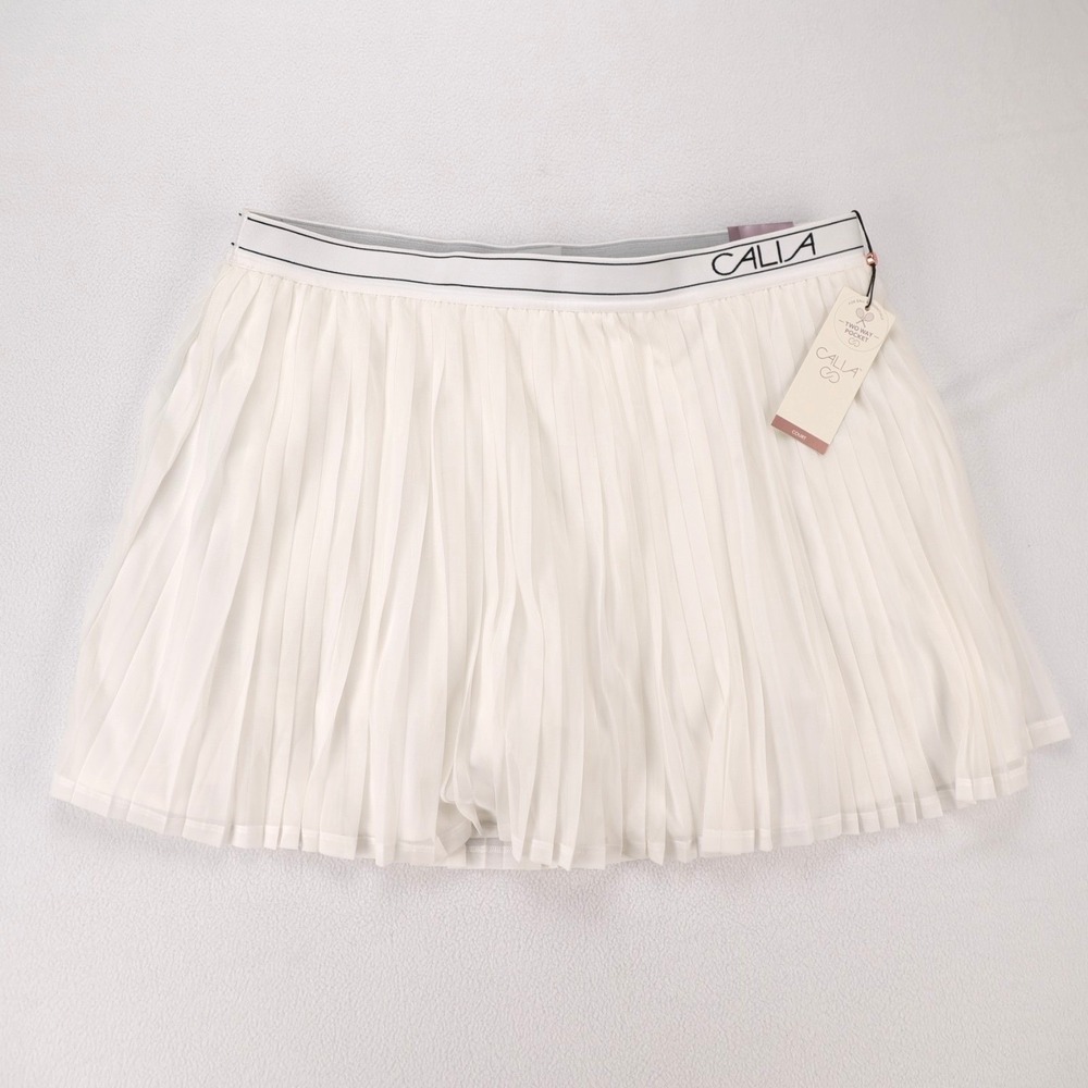 CALIA WAX15225W Womens Court Mesh Pleated High-Rise Skort Pure White XL NWT